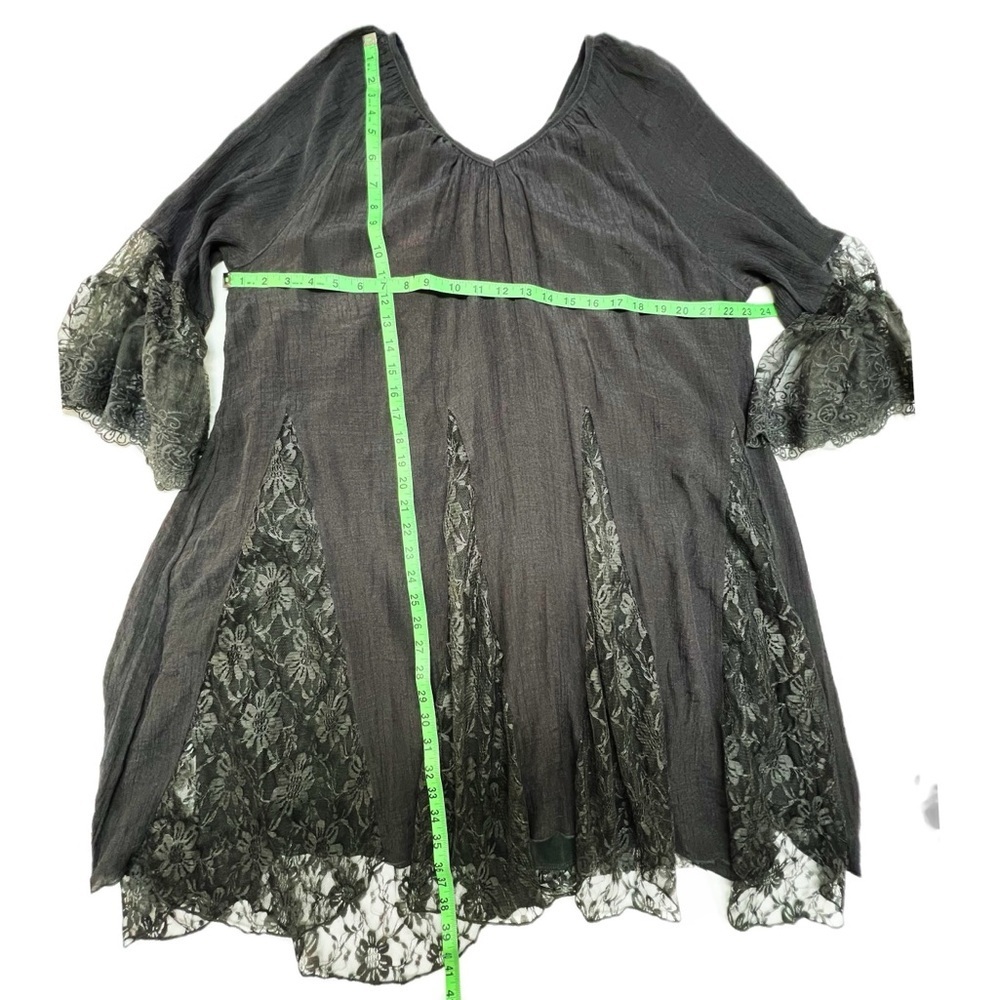 Angel Heart Boho Dark Grey Dress Lace Insert Peasant Lace Tunic Gypsy size 2X - Picture 7 of 8